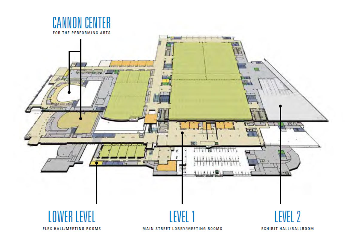 Overview map of Memphis' Renasant Convention Center
