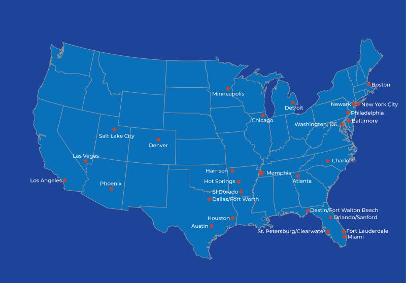 Memphis International Airport Nonstop Destinations Map