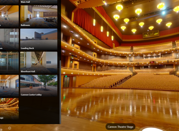 A screenshot of a 360-degree tour of Cannon Center for the Performing Arts